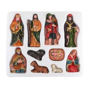 GREYDAWN 10Pcs/Set Resin Material Nativity Stable Ornaments Hand Drawn Design Vintage Christmas Manger Scene Manger Ornaments Tabletop Display Resin Nativity Set Home Decoration