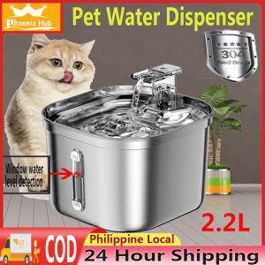 Pet Water Dispenser Smart Water Dispenser For Dog 304 Stainless Steel Cat Water Fountain Outdoor Garden Dog Water Drinker Dispenser Automatic Water Fountain For Cat Filters Feeder Motion Sensor 2.2L Water Level Window-Phoenix Hub