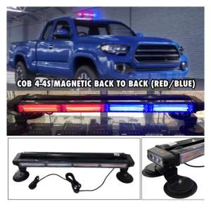 CPA (6775) 12-24V COB 4 26" BACK TO BACK ROOF MOUNTED STROBE LIGHTS W/ MAGNETIC BASE (RED BLUE)