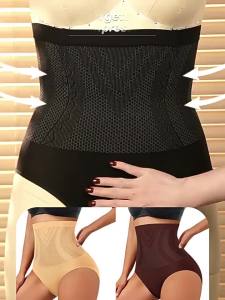 High Waist Tummy Control Butt Lift Seamless Solid Color Body Shaping Elastic Adjustable Plus Size Underwear Breathable Comfortable