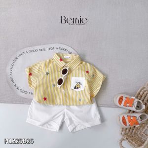 Set bộ sơ mi tay ngắn bé trai họa tiết kẻ vàng Happy Star kèm quần short 11 đến 28kg BERNIE H1225B25