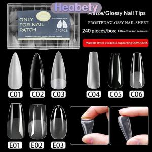 Heabety 240pcs False Nail Tips Soft Gel Fingertip Semi-matte Capsules Almond Teardrop T-shape Full Cover Artificial Fake Nails Extension