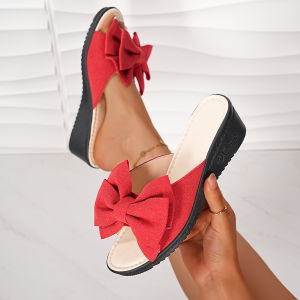 [Free Shipping] 2026 Summer New Plus Size Wedge Heel Thick Sole Bowknot Casual Beach Sandals For Women