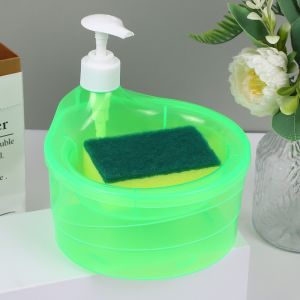 Round Dishwashing Liquid Pump Soap Dispenser With Free Sponge Dishwashing Pump Bottle Container
