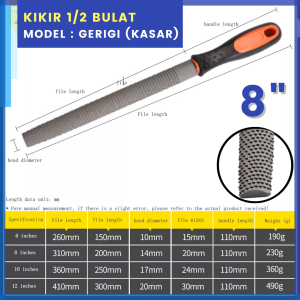 Kikir Besi Baja Ukuran 8" Inch (Besar) Model Gepeng Kotak Petak Flat / Setengah Bulat / Segitiga Untuk Alat Pengikir Kikir Plat Besi Kayu Fiber Akrilik HPL Alat Perkakas Set