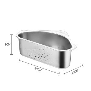 Rak Saringan Sudut Wastafel Cuci Piring Bentuk Segitiga Stainless Tempat Spon Sabun Cuci Piring Dapur