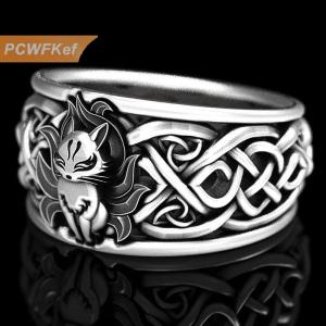 【PCWFKef】 แหวนจิ้งจอกเก้าหางวินเทจสำหรับผู้หญิงผู้ชายแหวนอินเทรนด์เครื่องประดับของขวัญปรับได้