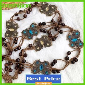 bashijian Bohemian Style Butterfly Water Woven Ethnic Style Wooden Bead Womens Belt Casual Vacation Style Waist Rope