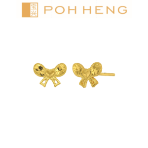 Poh Heng Jewellery 24K Bling Bow Earrings in Yellow Gold[Price By Weight]
