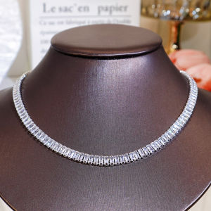 SEQUITO Noble Women Chain Necklace Golden Silvery Inlay Baguette Cut AAA Cubic Zircon High Quality Jewelry Wedding Party Dress Accessories B348