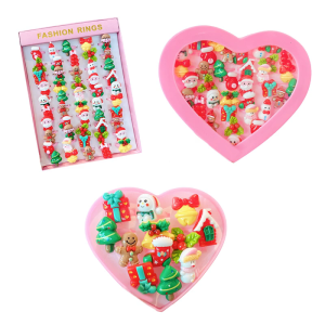 Childrens Christmas Rings Assorted Shapes Finger Rings Plastic Resin Set for Holiday Parties and Celebrations