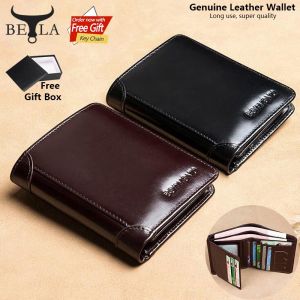 Men Wallet Genuine Leather Short Vertical Trifold Wallet for Men Rfid with Free Box Black Coffee Color