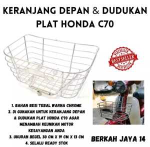 KERANJANG DEPAN HONDA C70 CHROME SILVER DAN DUDUKAN PLAT NOMOR HARGA TERMURAH BERKUALITAS BAHAN BESI TEBAL