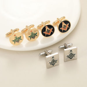1Pair Circular Square Freemason Logo Creative Design Cufflinks Personalized French Shirts Business Cuff Links Accessories