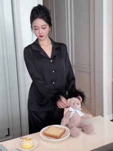 HT797 Bộ pijama cổ bẻ cúc ngọc tay lông sang chảnh set đồ ngủ tiểu thư dáng dài tôn dáng HT797