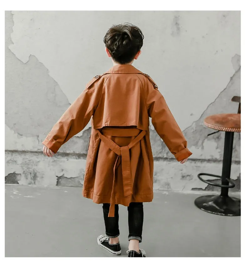 6-16Y Kids Trench Coat Spring Autumn Boys Jacket Overcoat Long