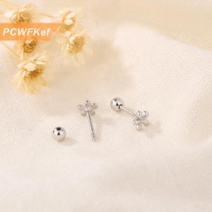 【PCWFKef】 ต่างหูแบบเรียบง่ายสีทอง1คู่ต่างหูเม็ดเล็กรูปดอกไม้ขนาดเล็กสำหรับผู้หญิงต่างหูแบบเจาะแฟชั่นเครื่องประดับของขวัญวันเกิด