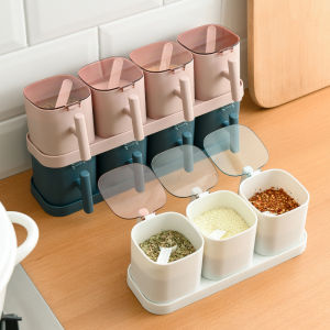 Kitchen2/3/4box Macaron Style Herbs Spice Seasoning Storage Rack Box With Spoon Salt Seasoning Storage Box