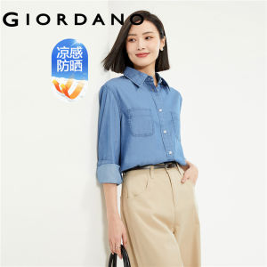 GIORDANO Nữ Áo Sơ Mi Chống Tia UV Chống Nắng Áo Sơ Mi Denim Miếng Dán Túi Tay Dài Thời Trang Áo Sơ Mi Denim Free Shipping 13344322