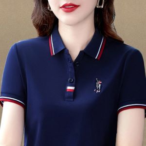Áo thun polo cổ áo gấp lại Áo Thun cỡ lỡn Nữ Ngắn Tay rộng áo thun thường ngày