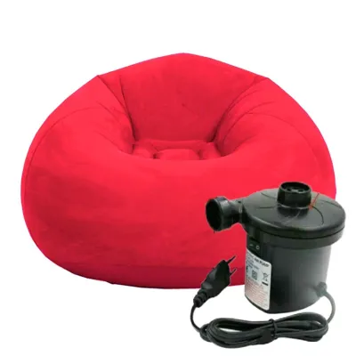 2in1 Lounge Sofa Bed Set Folding Portable Inflatable Lazy Flocking Recliner Chair with Footstool