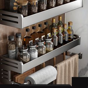 ALLUCK Multifunctional Kitchen Spice Rack Wall Mounted Space Saving Kitchen Organizer High Quality with Hook Seasoning Rack Household