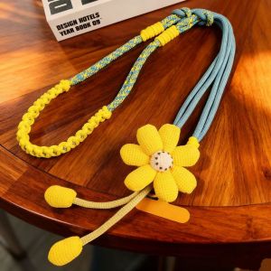 SG RumahHome® Hand-woven Flower Mobile Phone Lanyard Multifunctional Crossbody Phone Strap Contrasting-Color Woven Design Anti-Loss Accessory