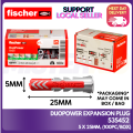 FISCHER DUOPOWER Expansion Wall Plug with Screw Set, 18PCS/ BOX, 5x25MM, Easy installation for home uses, 534996. 