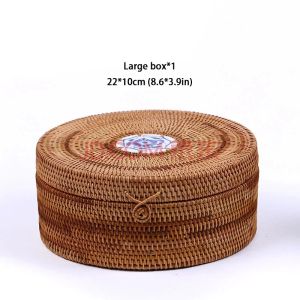 Handwoven Rattan Storage With Lid Wicker Tea Food Container Picnic Bread Fruit Cake Basket Ornament Kitchen Organizer