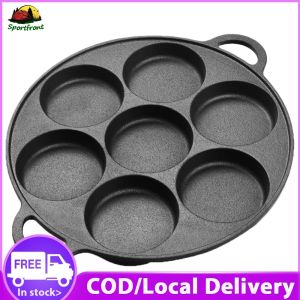 7 Hole Cast Iron Skillet Non-Stick Frying Pan for Omelets and Breakfast Cooking Durable Black Kitchenware