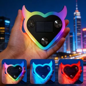 PLNBFG Suction Cup Window Devils Heart Lamp Multi-color Solar LED Ambient Light Creative USB Rechargeable Car Neon Light for Car Triangle Window