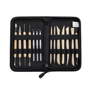 PHYHOO 14Pcs Pottery Sculpting Tool Set Wooden Stainless Steel Aluminium Clay Modelling Blades for Ceramic Art Painting Handcraft