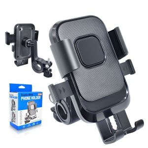 Durable Motorcycle Cellphone Holder 360 Degree Rotation Universal Ride Phone Stand Navigation Stable Bike Bracket Handlebar Mirror Tricycle Phone Mount One Touch Automatically Lock Cycling Supplies