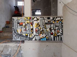 Lukisan abstrak  whimsy dekoratif modern minimalis ukuran jumbo 150cm x 70cm sudah tinggal pajang