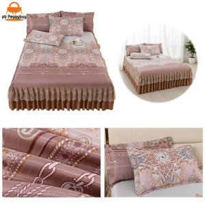 Elegant 3-Piece Ice Silk Bedding Set with Ruffle Bed Skirt and Pillowcases Perfect for Wedding and Home Use Machine Washable
