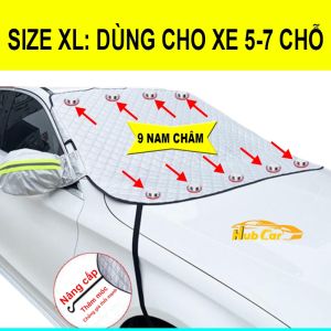 Tấm Che Nắng Kính Lái Ô Tô 4 Lớp Tráng Bạc Cao Cấp 9 Nam Châm 4 Dây Đai Tai Gương Phản Quang