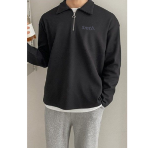 Outwear Smith Simple Logo Hitam Aesthetic | Half Zip Polos Premium Tebal Pria Wanita