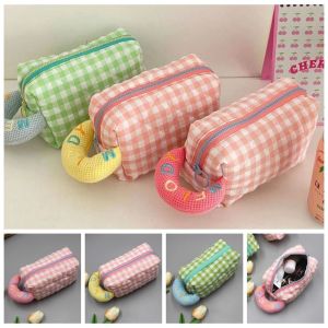 GUAIP Multifunctional Plaid Cosmetics Storage Bag with Zipper Large Capacity Plaid Makeup Bag Casual Stationery Bag Fabric Pencil Box Ladies