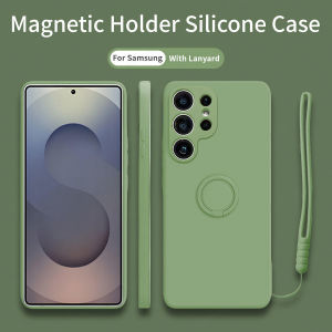 Buckle Lanyard Liquid Silicone Phone Case Liquid Silicone Phone Case for Samsung Galaxy S25 Ultra S25Ultra S24 Ultra S23 Plus S22 + S21 S20 FE S10 S10e S9 S8 Note 20 10 Lite Magnetic Holder with Ring Matte Cover Casing