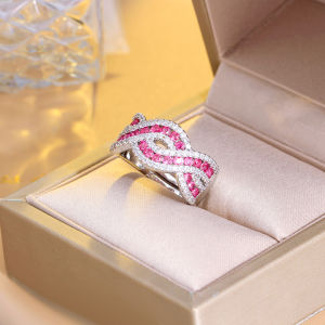 SEQUITO Elegant Goddess Finger Jewelry White Gold Color Full Micro Pave Red Green Blue White Crystal Stone X Shape Open Adjustable Ring for Holiday Gift SR113