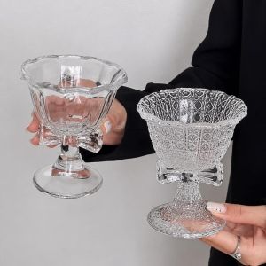 JAYQQ 2 Pcs Transparent Bow Glass Cup High Borosilicate Large Size Coffee Mug Cute Bow Handle Glass Goblet for Girls