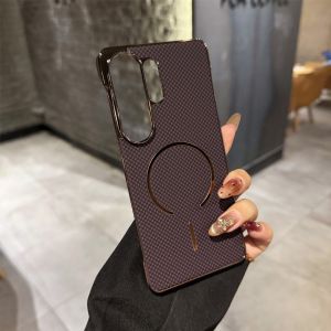 Carbon Fiber Kevlar Texture For Magsafe Magnetic Phone Case For Samsung S26 S25 S24 Plus Ultra Wireless Charge Borderless Cover
