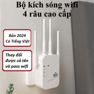 Bộ kích sóng wifi K24 phiên bản 2024 có Tiếng Việt 4 râu 2 cổng tốc độ 300mbps phát xuyên tường kết nối xa sóng mạnh