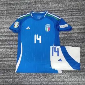 2024-25 European Cup Italy Jersey National Team Home Kids Soccer Jersey Sets No. 14 CHIESA RASPADORI JORGINHO BARELLA BASTONI VERRATTI 2025 UEFA Football Uniform Suit With Socks and Armband Children Football Short-sleeve Top Shorts School Club Customized