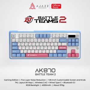 Ajazz AK870 Battle Teams 2 TKL Keyboard Gaming Mechanical Three Mode RGB with Customizable TFT Color Screen and Knob Module