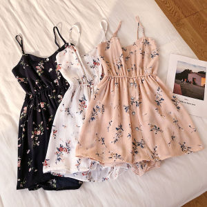Sleeveless Floral Women Jumpsuits Summer Beach Wide Leg Overalls Fashion Korean Playsuits Bohemian Print Strap Rompers