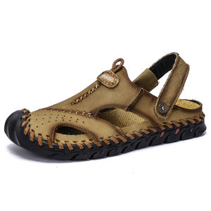 RUCHI 2024 Summer Genuine Leather Mens Sandals Brand Leisure Soft Breathable Crocks Designer Shoes Beach Men Shoes Classic Big Size 38-48