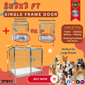 2x3x3 ft – Premium Single Frame Door + Rotating Food Door with 18cm Bowl | 304 Stainless-Steel Heavy-Duty Cage - Dog Cage - Pet Cage