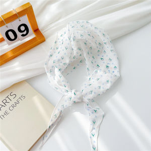 Reviln ผ้าพันคอ ทรงสี่เหลี่ยม สไตล์เกาหลี ผ้าคาดผมชีฟอง เรียบง่าย กันแดด Silk scarf