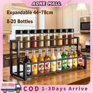 Expandable 2-Tier Spice Rack Condiment Storage Shelf Carbon Steel Seasoning Bottle Organizer Kitchen Countertop Organizer